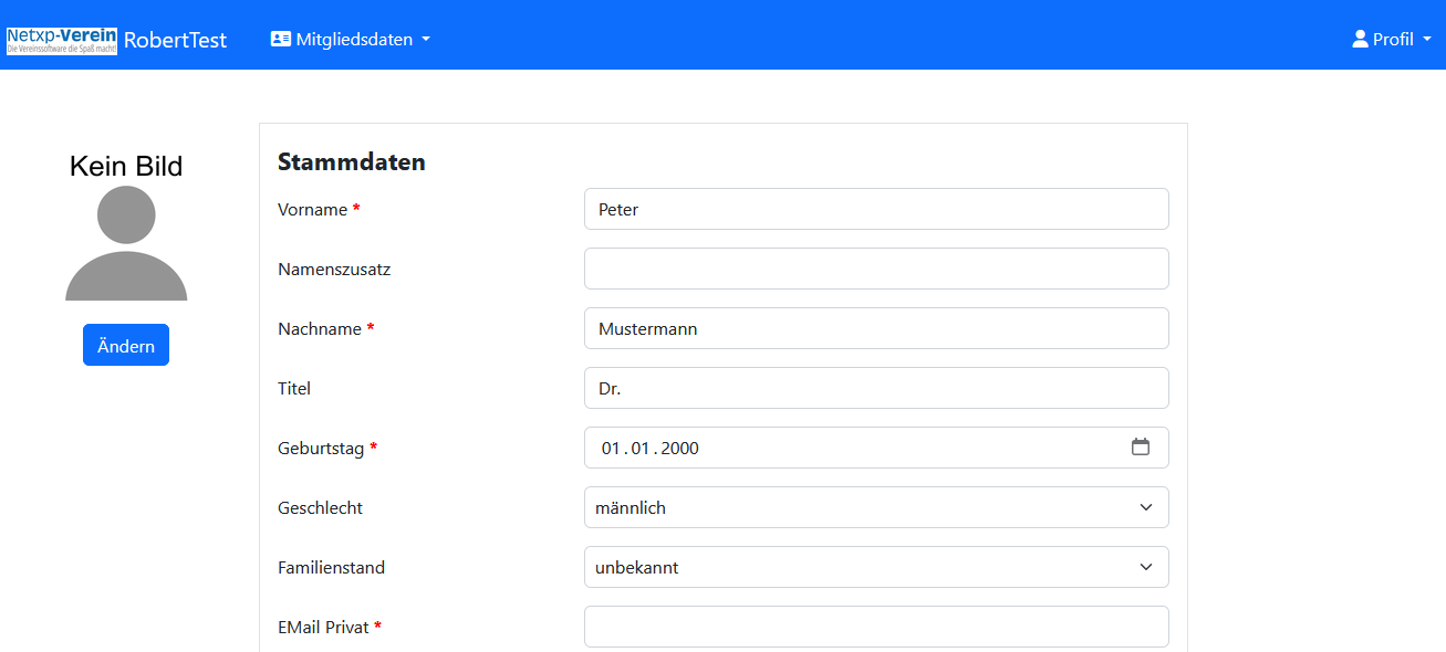 MitgliederOnline - Formularbeispiel