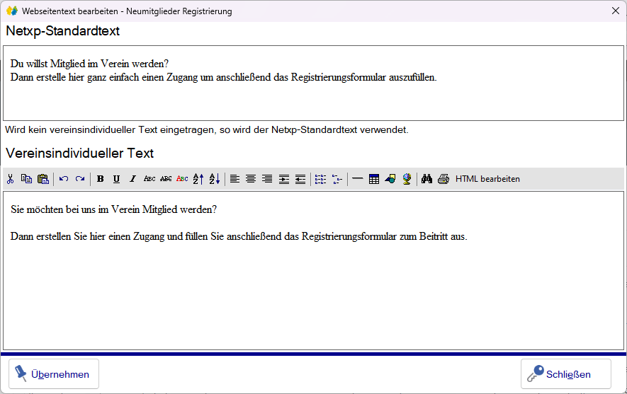 Einstellungen - Texte bearbeiten