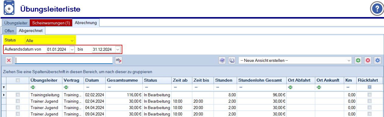 Übungsleiterliste - Abrechnung - Abrechnung Übungsleiterliste - Abrechnung - Abrechnung