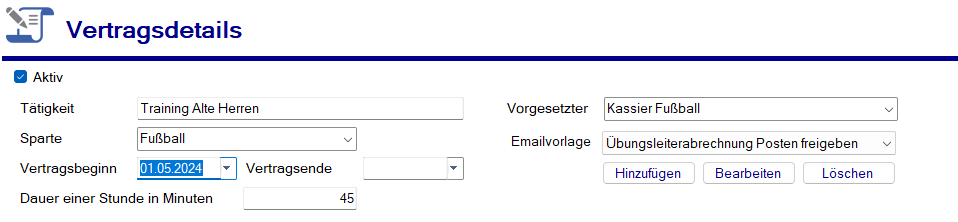 Übungsleiter - Verträge - Neuanlage - Grunddaten Übungsleiter - Verträge - Neuanlage - Grunddaten