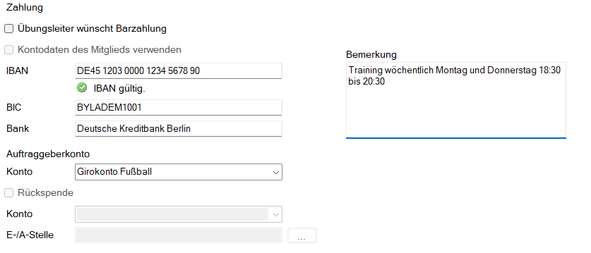 Übungsleiter - Verträge - Neuanlage - Zahlungsdaten Übungsleiter - Verträge - Neuanlage - Zahlungsdaten