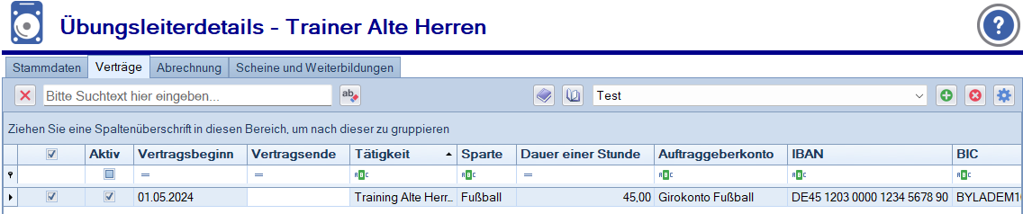 Übungsleiterdetails - Verträge - Vertragsübersicht Übungsleiterdetails - Verträge - Vertragsübersicht
