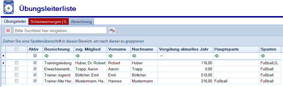 Übungsleiterliste Übungsleiterliste