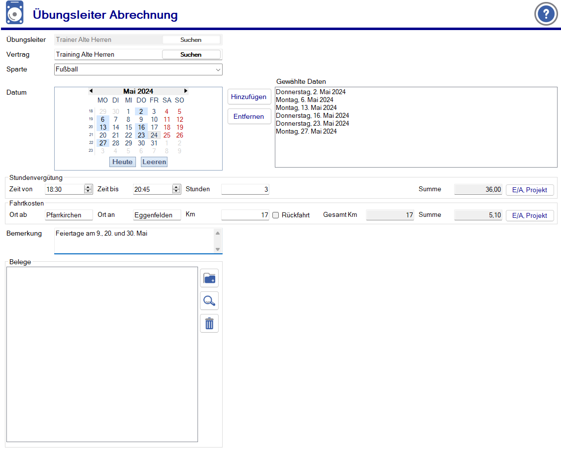 Übungsleiter - Abrechnung - Erfassung Übungsleiter - Abrechnung - Erfassung