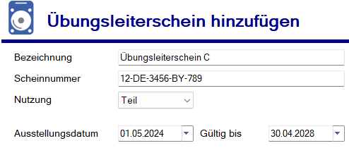 Übungsleiter - Scheine - Erfassung Übungsleiter - Scheine - Erfassung