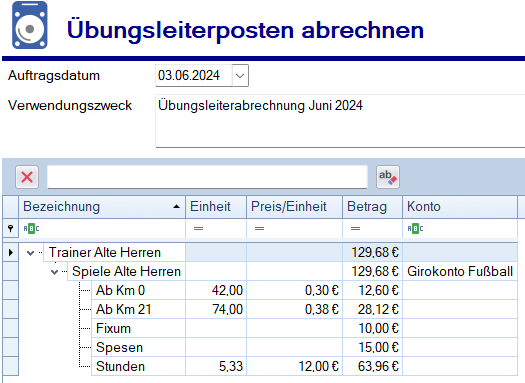 Übungsleiter - Abrechnung - Ein Posten Übungsleiter - Abrechnung - Ein Posten