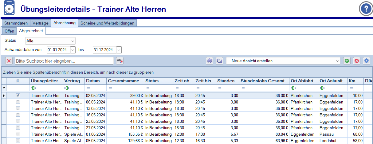 Übungsleiter - Abrechnung - Abgerechnet Übungsleiter - Abrechnung - Abgerechnet