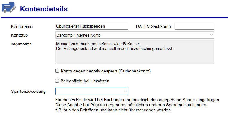 Übungsleiter - Rückspende - Konto anlegen Übungsleiter - Rückspende - Konto anlegen