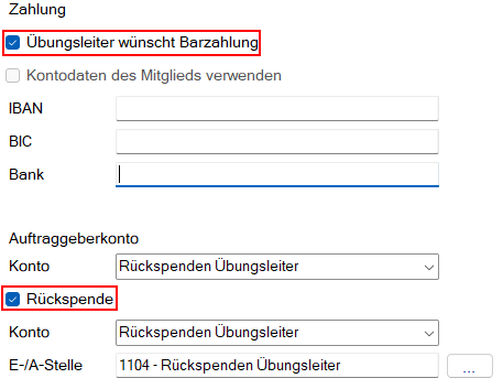 Übungsleiter - Rückspende - Vertragseinstellungen Übungsleiter - Rückspende - Vertragseinstellungen