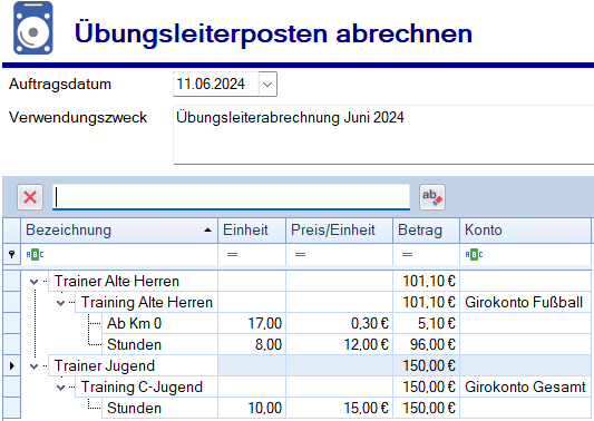 Übungsleiterliste - Abrechnung - Posten Übungsleiterliste - Abrechnung - Posten