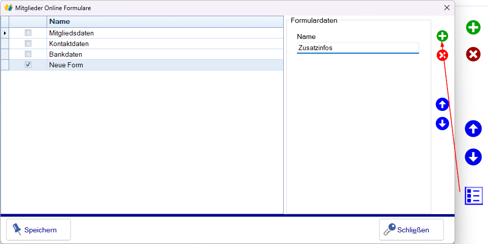 Formularbereich hinzufügen Formularbereich hinzufügen