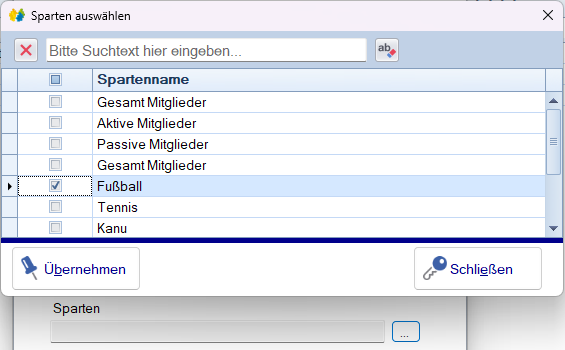 Sparten einschränken Sparten einschränken