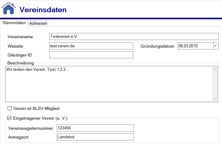 Verein / Vereinsdaten - Stammdaten