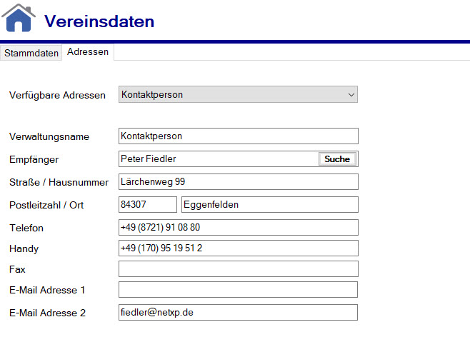 Verein / Vereinsdaten - Adressen