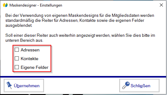 Maskendesigner - Einstellungen festlegen