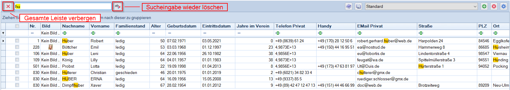 Mitglieder / Mitgliederliste - Sucheingabefeld