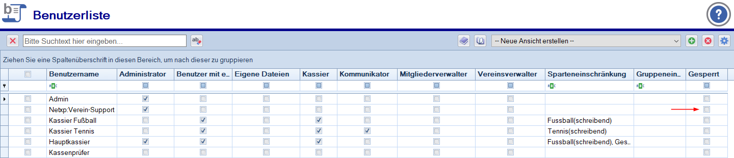 Benutzer / Benutzerliste - Hauptmaske