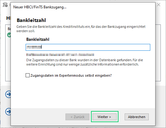 Finanzdaten - Konten / Bankzugang einrichten - Schritt 3