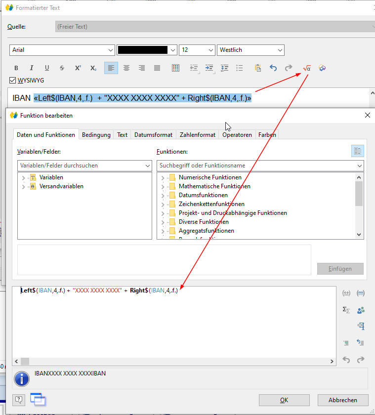 (Serienbrief / IBAN maskieren)