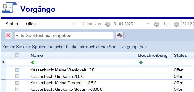 Buchungen - Vorgänge - Übersicht