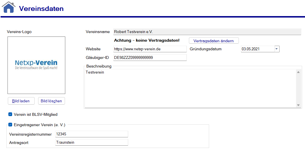 Verein / Vereinsdaten - Stammdaten