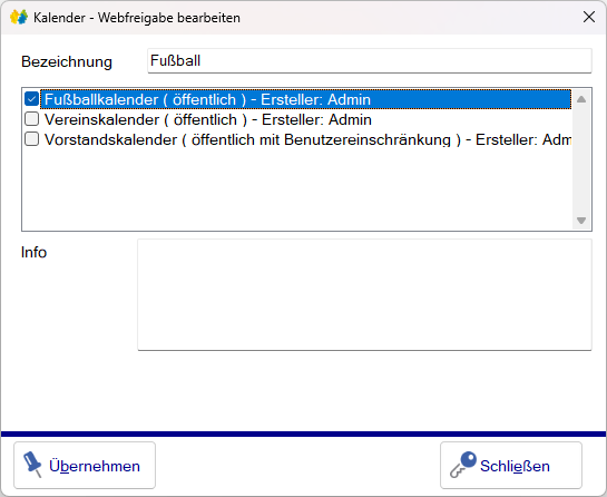 Verein / Terminplaner fürs Web freigeben