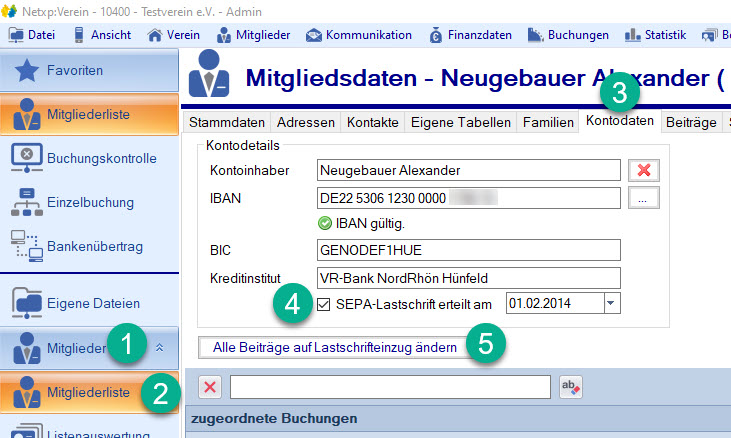 Mitgliederliste / Kontoverwaltung / SEPA Mandat erteilt Mitgliederliste / Kontoverwaltung / SEPA Mandat erteilt