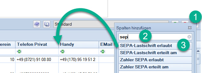 Mitgliederliste / Ansicht / SEPA-Lastschrift erlaubt Mitgliederliste / Ansicht / SEPA-Lastschrift erlaubt