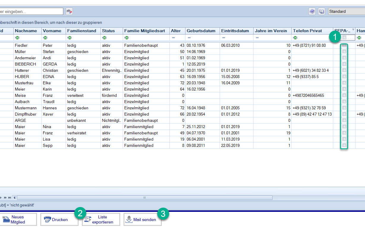 Mitgliederliste / Ansicht / SEPA-Lastschrift erlaubt Sortierung Mitgliederliste / Ansicht / SEPA-Lastschrift erlaubt Sortierung