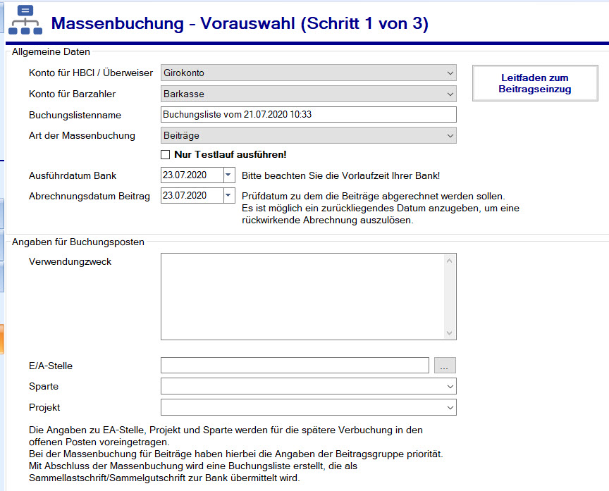 Netxp:Verein / Buchungen / Massenbuchung