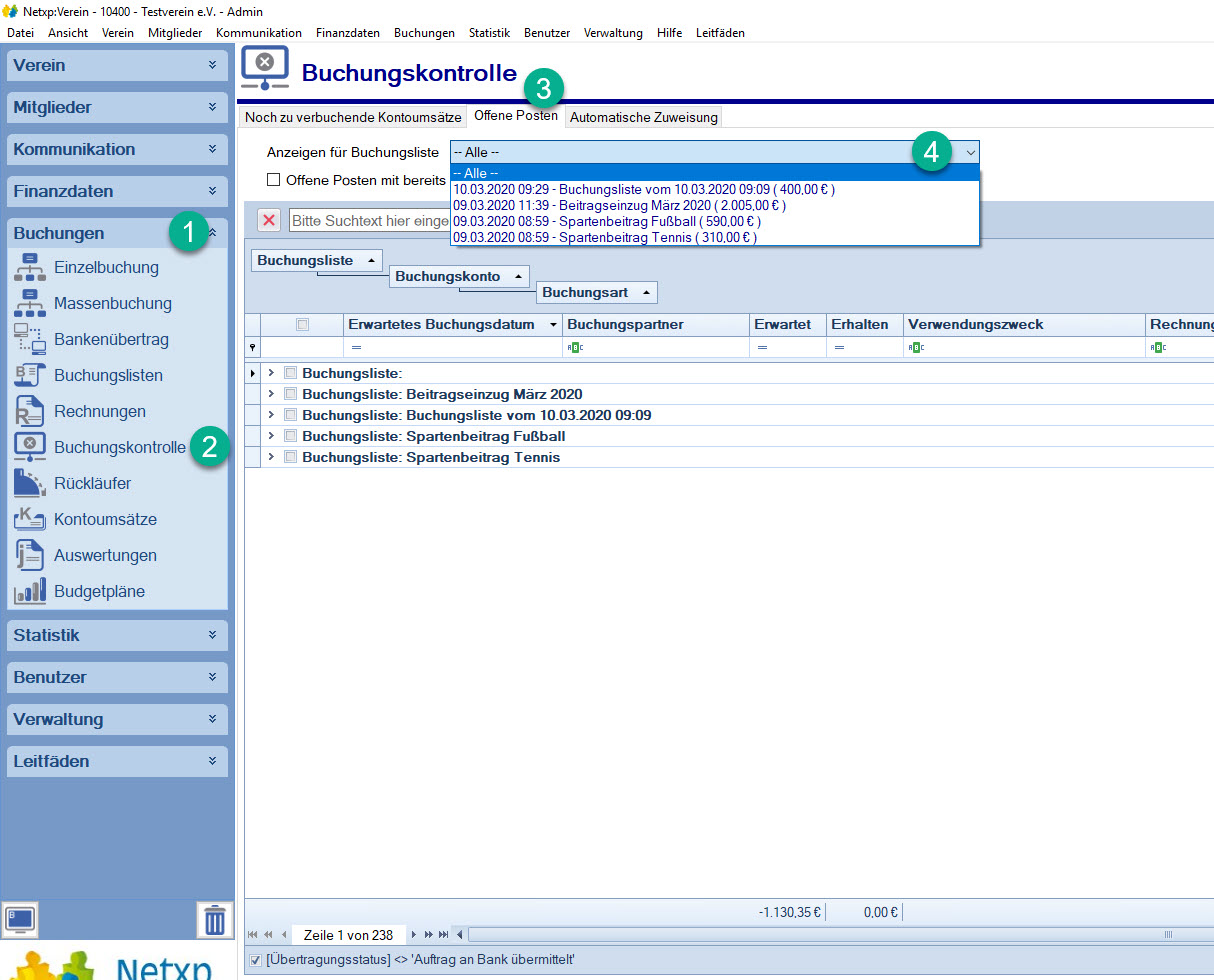 Buchungskontrolle - Offene Posten - Liste wählen Buchungskontrolle - Offene Posten - Liste wählen