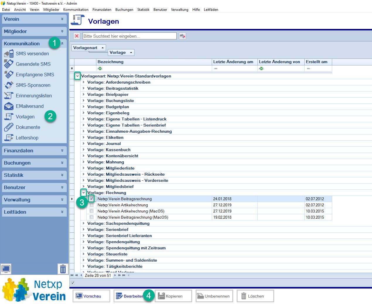 Kommunikation / Vorlagen / Beitragsrechnung auswählen Kommunikation / Vorlagen / Beitragsrechnung auswählen