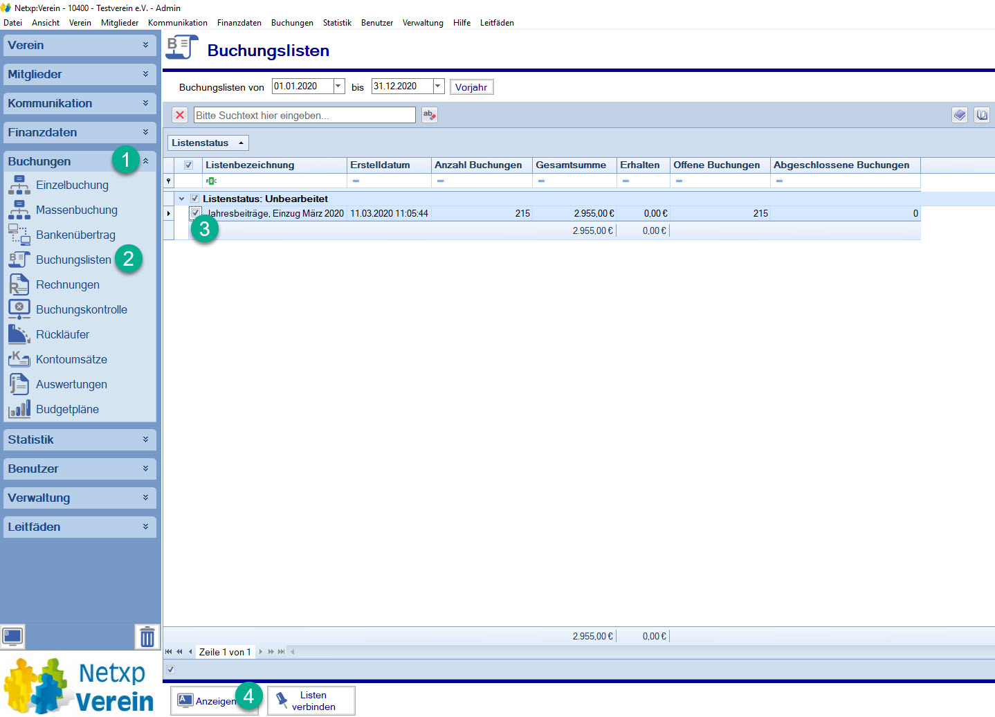 Buchungen / Buchungslisten / Liste auswählen Buchungen / Buchungslisten / Liste auswählen
