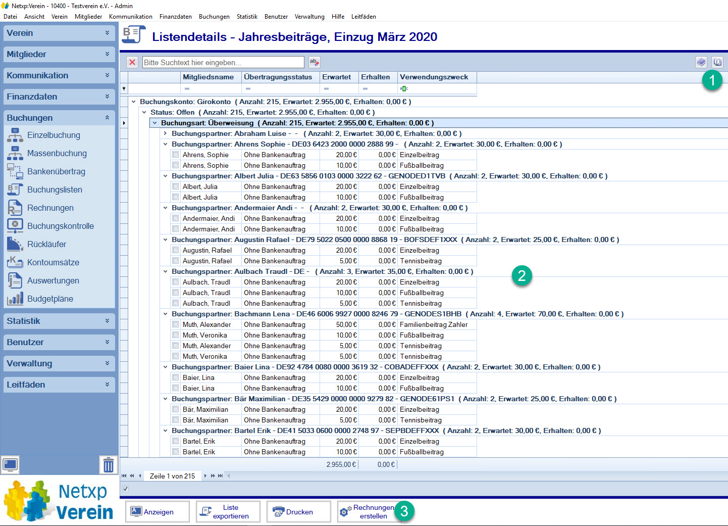 Buchungsliste / Rechnungen erstellen Buchungsliste / Rechnungen erstellen