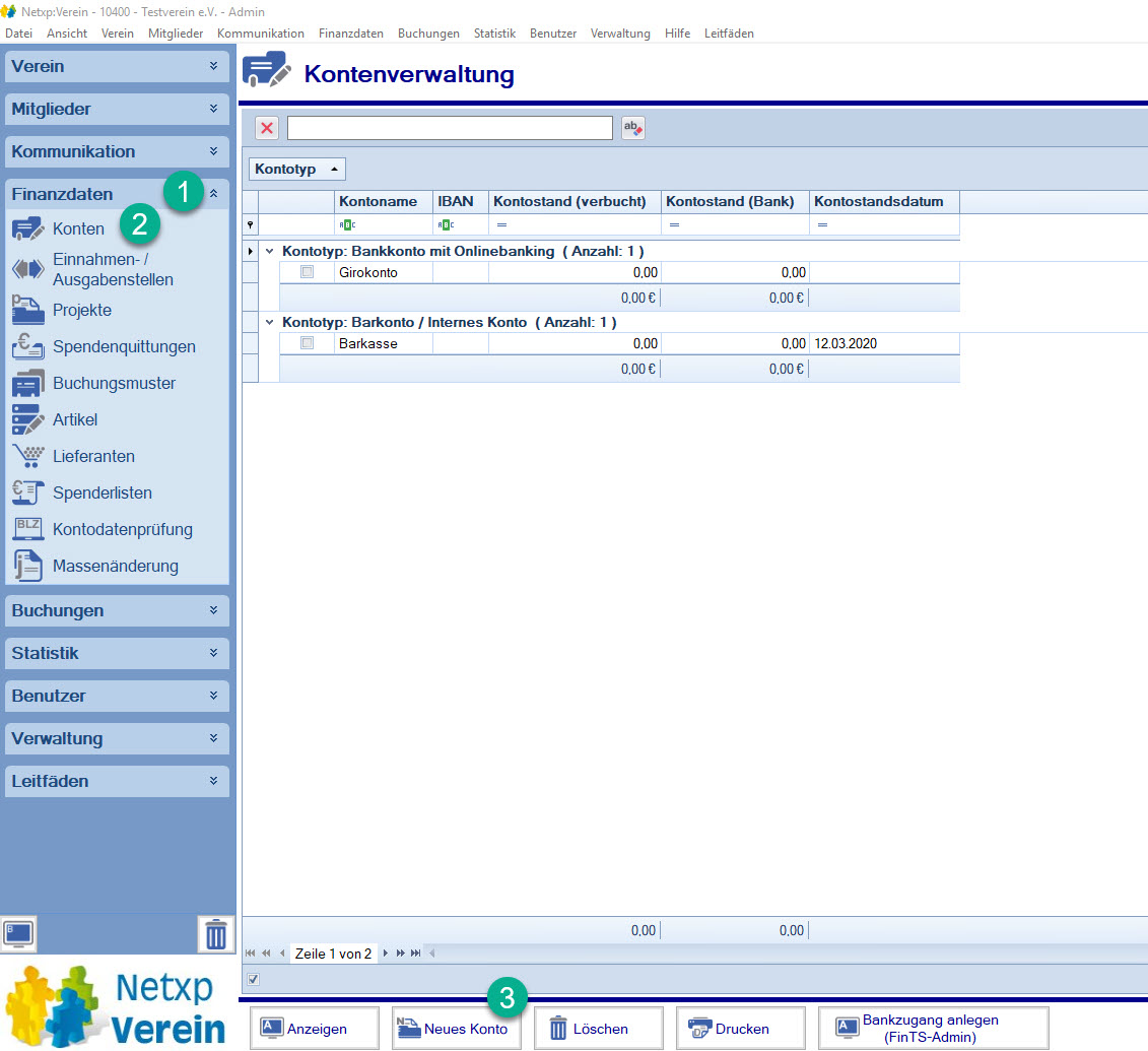 Kontenverwaltung - neues Konto erstellen Kontenverwaltung - neues Konto erstellen
