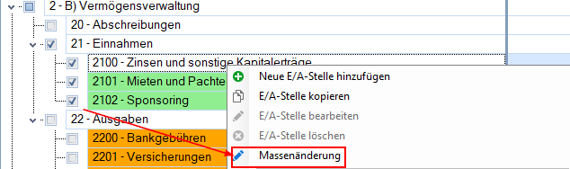 Finanzdaten - EA-Stellen / Massenänderung öffnen Finanzdaten - EA-Stellen / Massenänderung öffnen