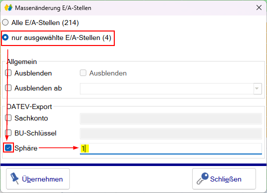 Finanzdaten - EA-Stellen / Massenänderung konfigurieren Finanzdaten - EA-Stellen / Massenänderung konfigurieren