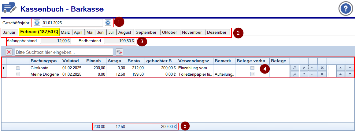 Ansicht Kassenbuch Ansicht Kassenbuch