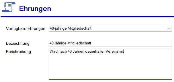 Verein / Ehrungen ändern Verein / Ehrungen ändern