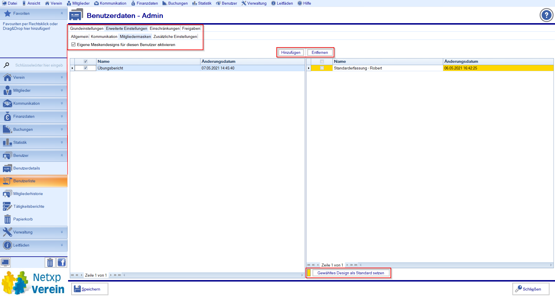 Maskendesigner - Maske in Netxp-Verein Benutzer zuweisen Maskendesigner - Maske in Netxp-Verein Benutzer zuweisen