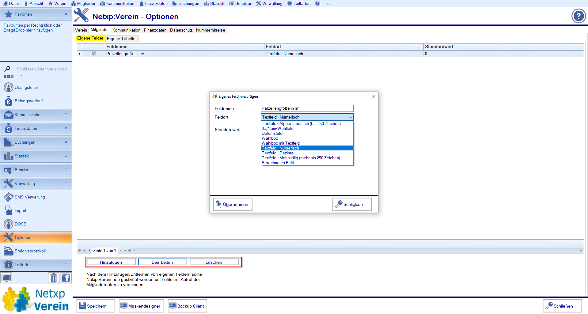 Verwaltung - Optionen / Eigene Felder Verwaltung - Optionen / Eigene Felder