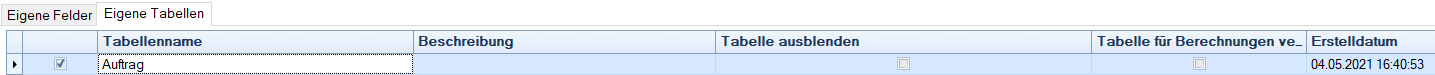 Verwaltung - Optionen / Eigene Tabellen - Tabelle bearbeiten Verwaltung - Optionen / Eigene Tabellen - Tabelle bearbeiten