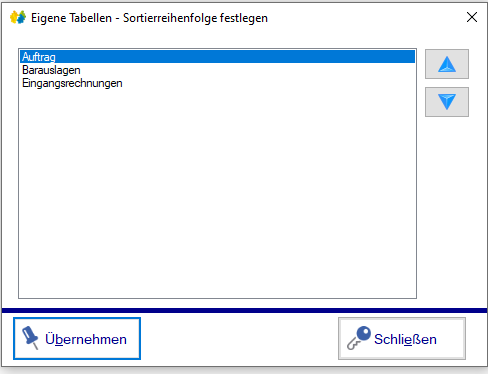 Verwaltung - Optionen / Eigene Tabellen - Sortierreihenfolge festlegen Verwaltung - Optionen / Eigene Tabellen - Sortierreihenfolge festlegen