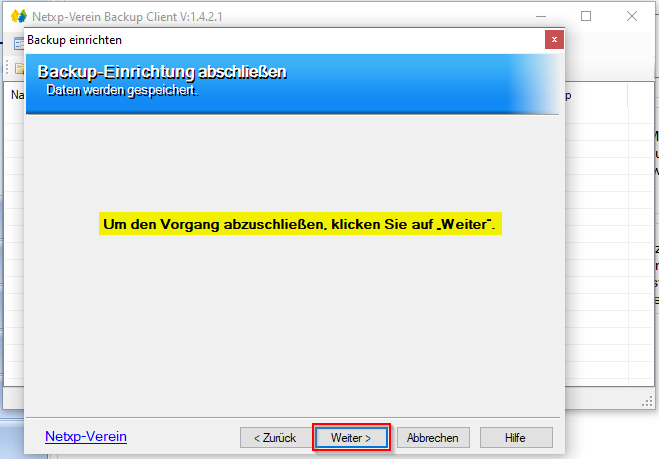 Verwaltung - Optionen / Backup Client - Assistent Backup abschließen Verwaltung - Optionen / Backup Client - Assistent Backup abschließen