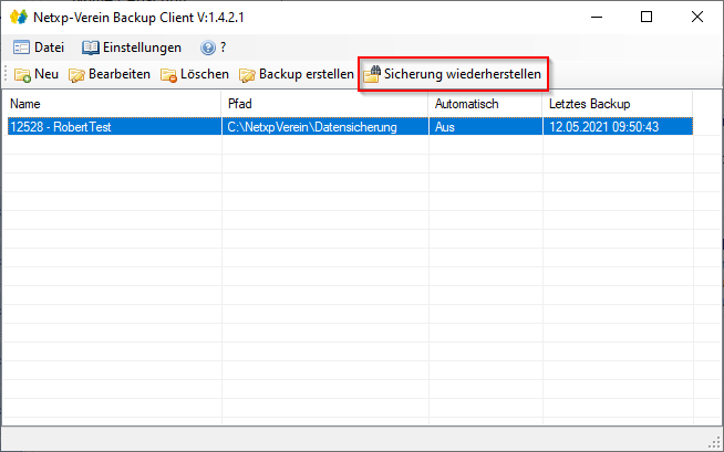 Verwaltung - Optionen / Backup Client - Sicherung wiederherstellen Verwaltung - Optionen / Backup Client - Sicherung wiederherstellen