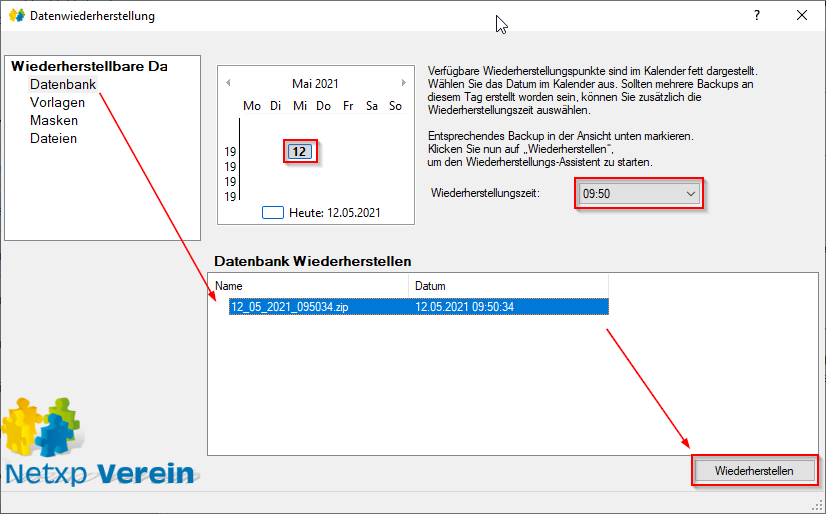 Verwaltung - Optionen / Backup Client - Sicherung wiederherstellen Datenbank Verwaltung - Optionen / Backup Client - Sicherung wiederherstellen Datenbank