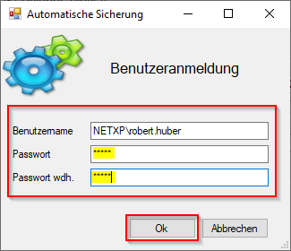 Verwaltung - Optionen / Backup Client - Assistent Backup planen Benutzeranmeldung Verwaltung - Optionen / Backup Client - Assistent Backup planen Benutzeranmeldung