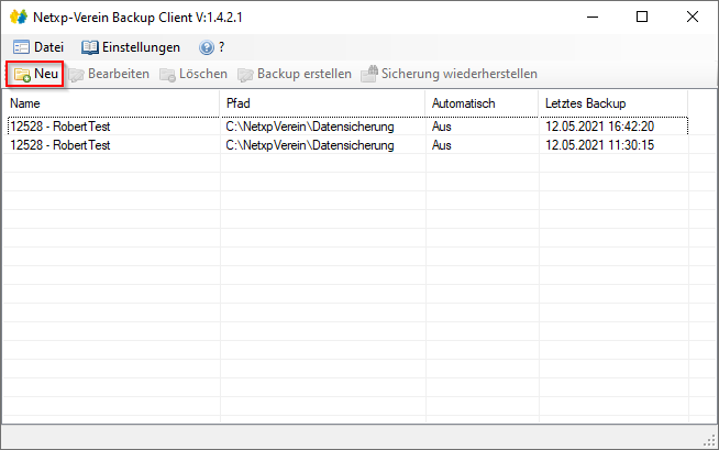 Verwaltung - Optionen / Backup Client - Neues Backup anlegen Verwaltung - Optionen / Backup Client - Neues Backup anlegen