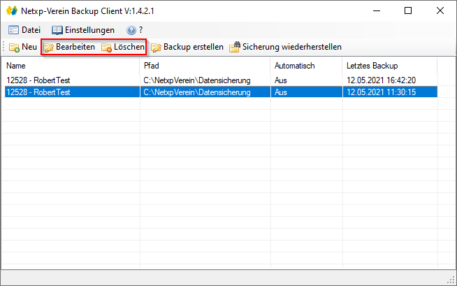 Verwaltung - Optionen / Backup Client - Backup bearbeiten oder löschen Verwaltung - Optionen / Backup Client - Backup bearbeiten oder löschen