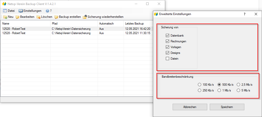Verwaltung - Optionen / Backup Client - Backup erweiterte Einstellungen Verwaltung - Optionen / Backup Client - Backup erweiterte Einstellungen
